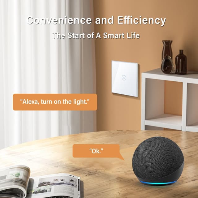 Detalle de BSEED Smart Light Switch (WiFi touch, glass panel) — no neutral wire, 1-gang 1-way, 2-pack