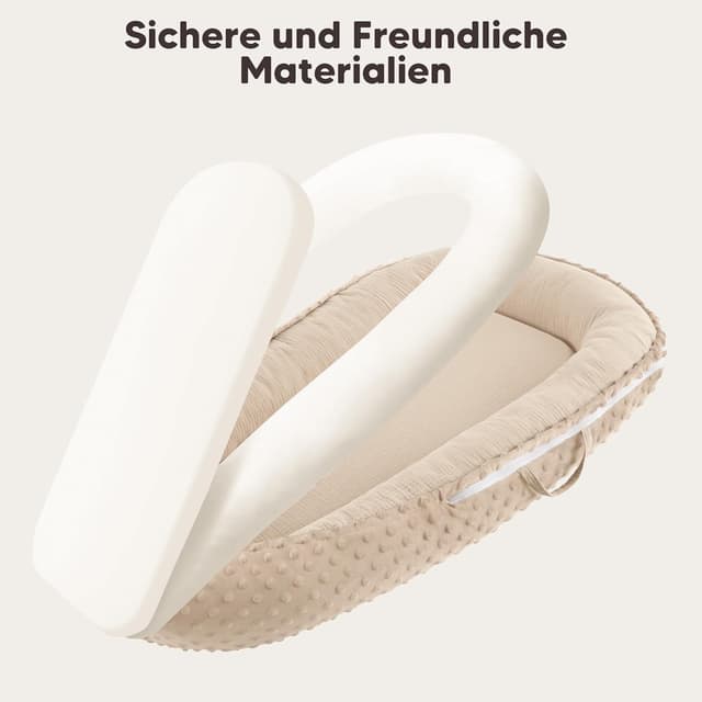 Detalle de Bearmoss Babynestchen Kuschelnest für Neugeborene, vielseitig & tragbar (90 x 55 cm) – Reinweiß