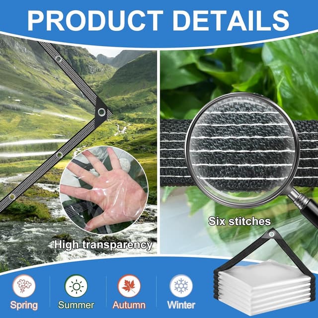 Detalle de Clear Tarps Heavy Duty Waterproof 8x8ft Clear Tarp (14Mil) with Grommets and Reinforced Edges