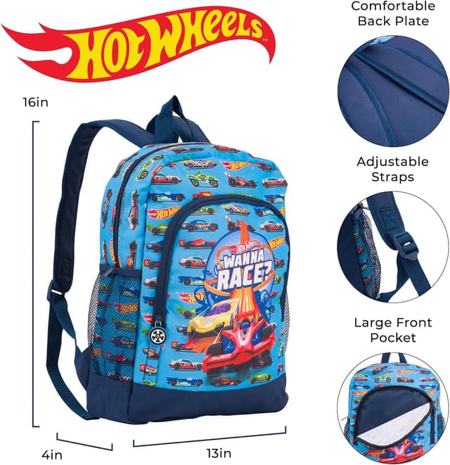 Detalle 2 de Hot Wheels sac à dos officiel pour enfants – grand sac d’école et voyages (bleu), taille unique
