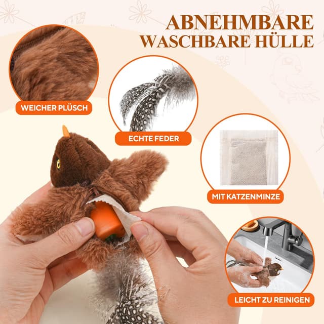 Detalle de LIFLIX Jouet interactif pour chat “Petit Oiseau” battant des ailes, rechargeable USB avec herbe à chat