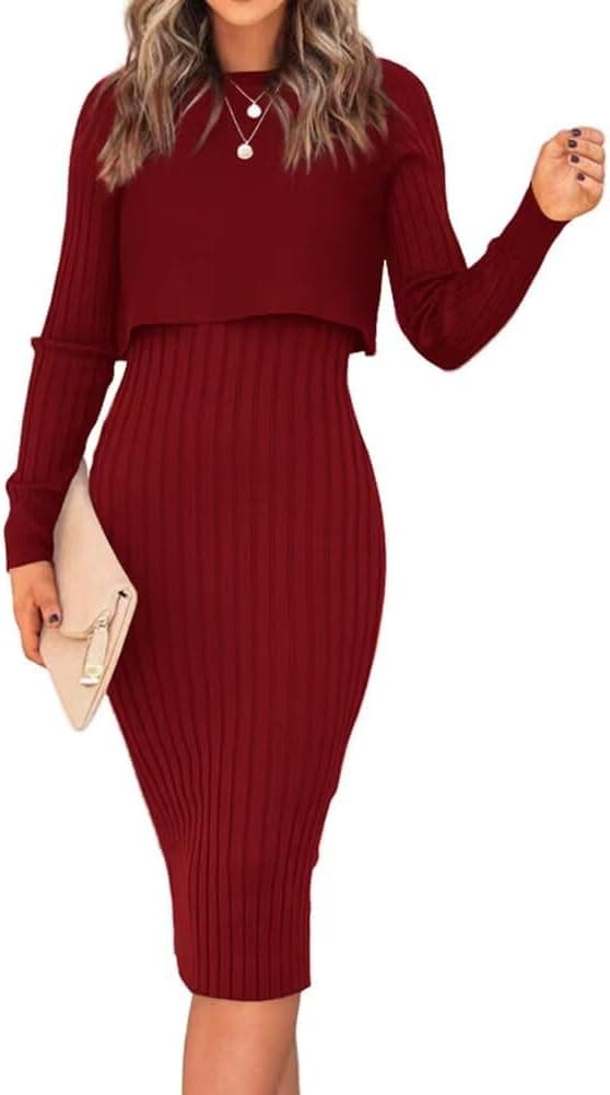 Detalle de LACOZY ribbed knit 2-piece sweater dress set for women (long sleeve crop top + bodycon midi)