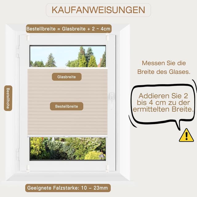 Detalle de wudomi Plissee ohne Bohren Klemmfix 65 x 130 cm (BxH) Beige – für Tür & Fenster