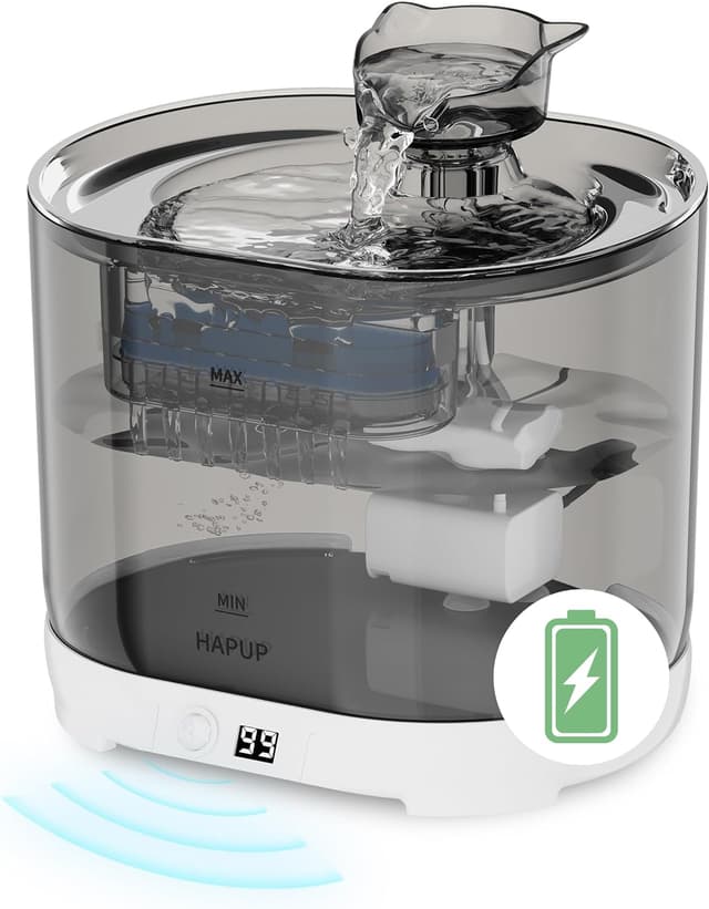 Detalle de HAPUP Fontanella per gatti con sensore di movimento 2,2L a batteria, 3 modalità e sistema a 2 filtri