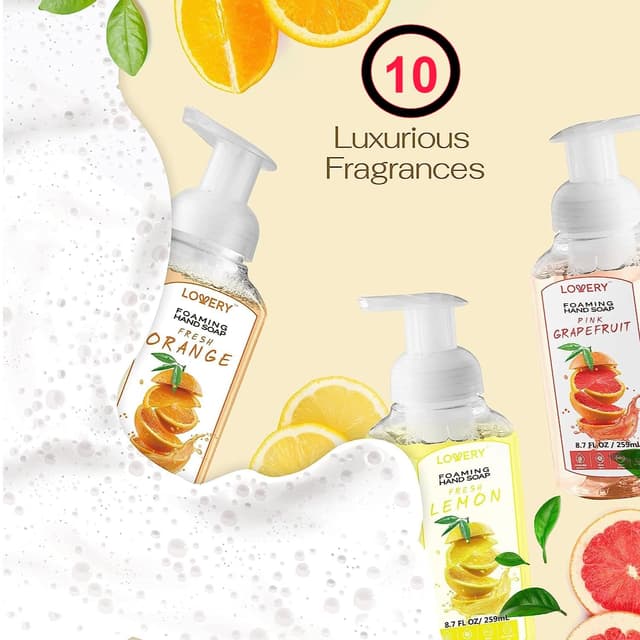 Detalle 2 de Lovery Foaming Hand Soap 10 Pack (Aloe + Essential Oils) — Alcohol-Free Citrus Blend, Lemon, Orange, Lime & More