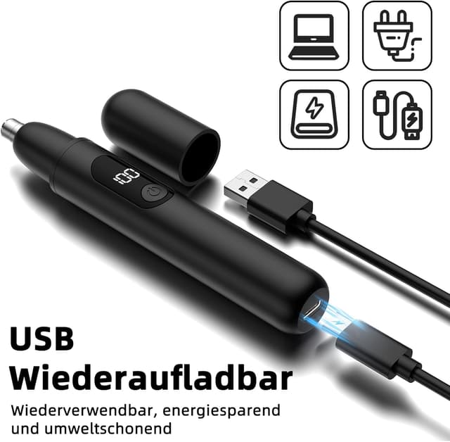 Detalle de Wiederaufladbarer Nasenhaartrimmer mit LED-Anzeige und 360°-Doppel-Klingen (Typ-C) – kabellos