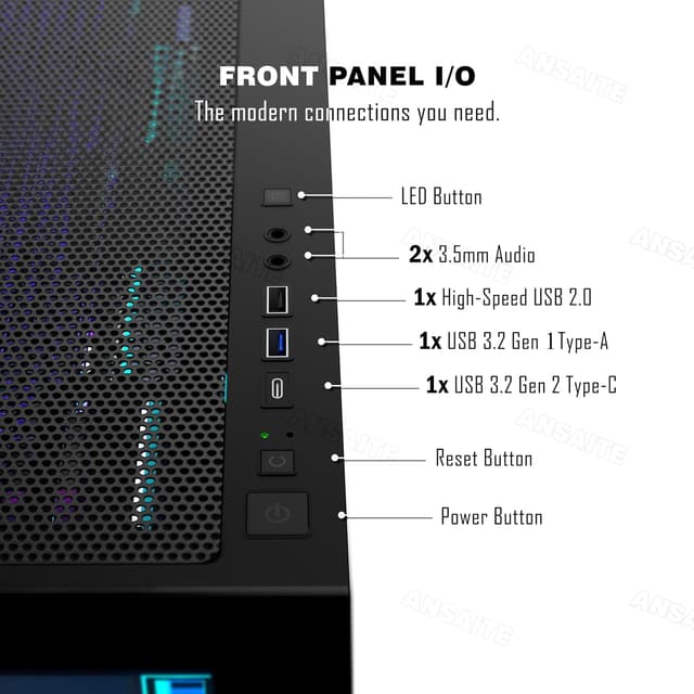 Thumbnail 5 de ANSAITE Boîtier ATX 6 Ventilateurs PWM ARGB