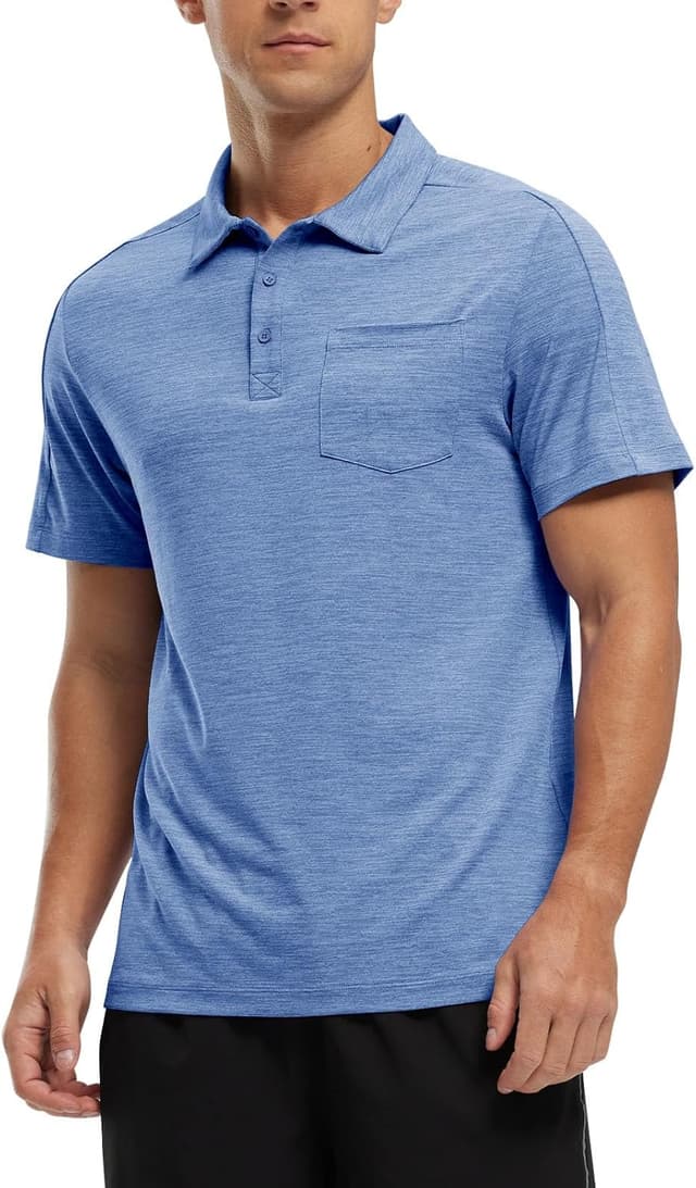 Detalle 2 de Rdruko Men’s Short-Sleeve Quick-Dry Polo Shirt with Pocket (3-Button Placket)