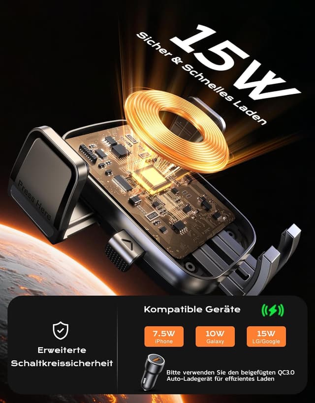 Detalle 2 de Mohard 15W Schnellladen Handyhalterung Auto