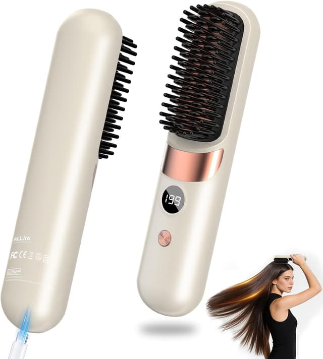 Detalle de Go Brush Pro UK Cordless Hair Straightener Brush – Portable rechargeable ceramic styling tool with 4 heat settings
