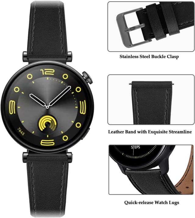 Detalle 2 de Bracelet cuir 18 mm pour Huawei Watch GT6/GT5/GT4 41 mm (remplacement) avec boucle inox