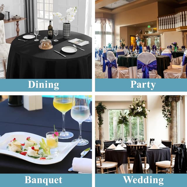 Detalle 2 de VidaFete 132-Inch Round Polyester Tablecloth (Set of 10) for Black Round Dining Tables