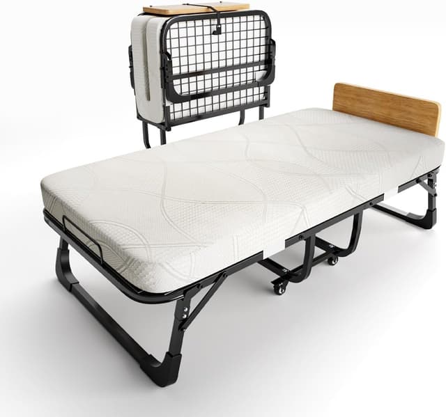 Detalle de Gunuss Klappbett Metall-Klapprahmen inkl. 10 cm Memory-Foam-Matratze – 90 x 190 cm