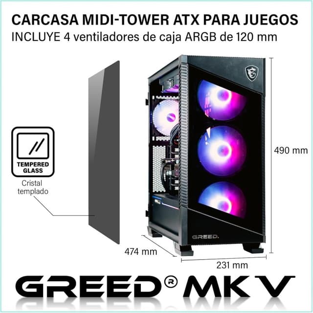 Detalle 2 de GREED MK5 RTX 5070 12GB gaming 32GB RAM