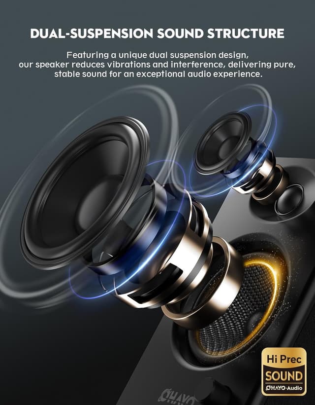 Detalle de OHAYO 60W Active Bookshelf Speakers (Bluetooth 5.3, USB/RCA/AUX) – Stereo 2.0 Desktop Speakers, Black, 1 Pair