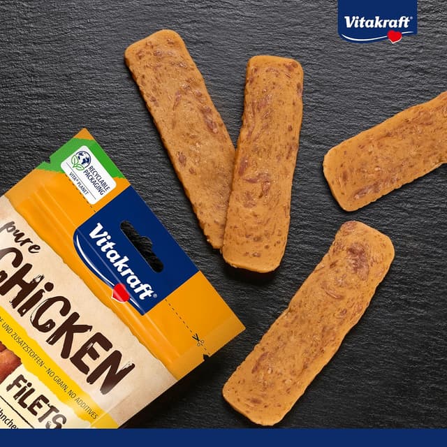 Detalle 2 de Vitakraft Pure Chicken Filets Hundeleckerli aus Hühnerbrust, ohne Zucker (10x 80 g)