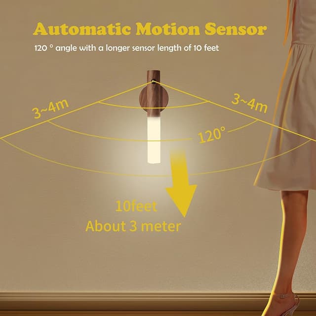 Detalle 2 de LANDGOO Bewegungsmelder Nachtlichter mit Magnet – wiederaufladbar, tragbare LED-Licht für Flur & Treppenhaus (2er-Set, Walnussholz)
