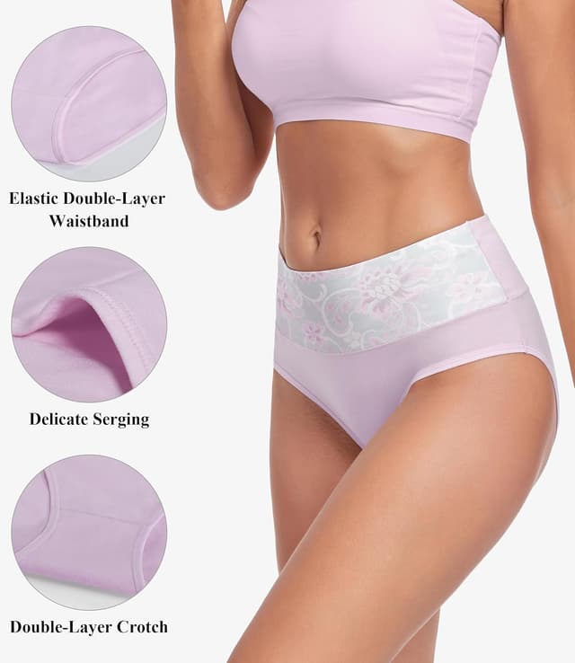 Detalle de Lapulas 5-Pack Women’s Cotton High Waisted Full Briefs (95% Cotton, Stretchy Underwear)
