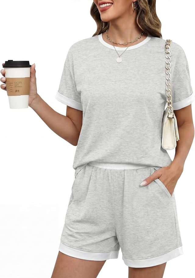 Detalle de Blingfit Women’s 2-Piece Lounge Set (Short Sleeve) with Soft Shorts and Pockets