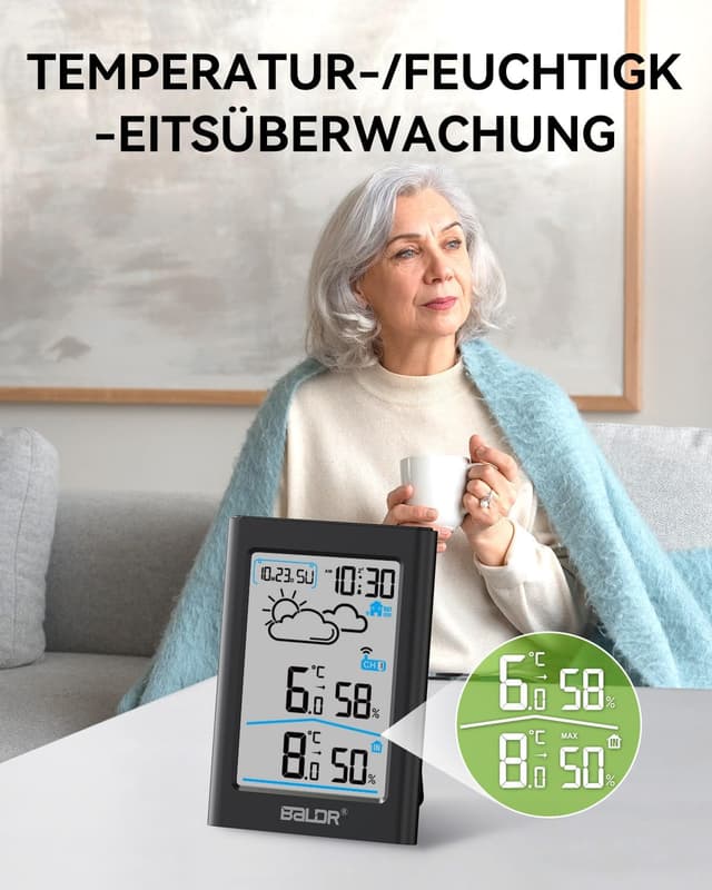 Thumbnail 4 de BALDR Wetterstation Funk mit Außensensor 3.7 Zoll 📟