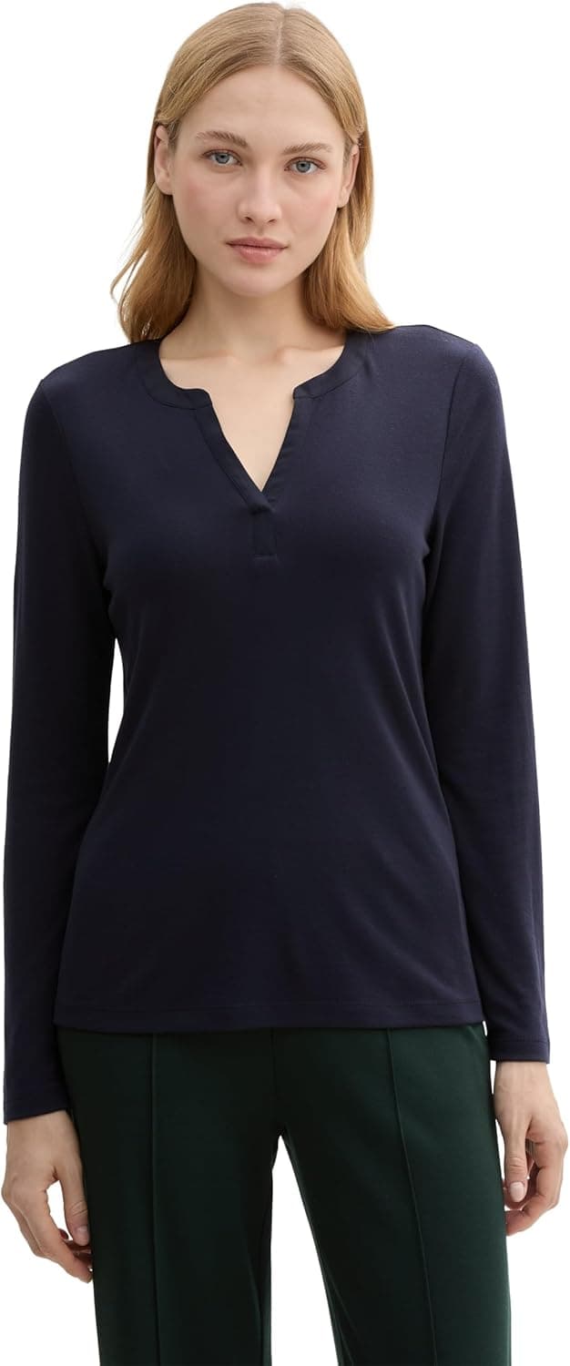 Detalle de TOM TAILOR maglietta donna a maniche lunghe in lyocell (BE PART) – vestibilità regolare