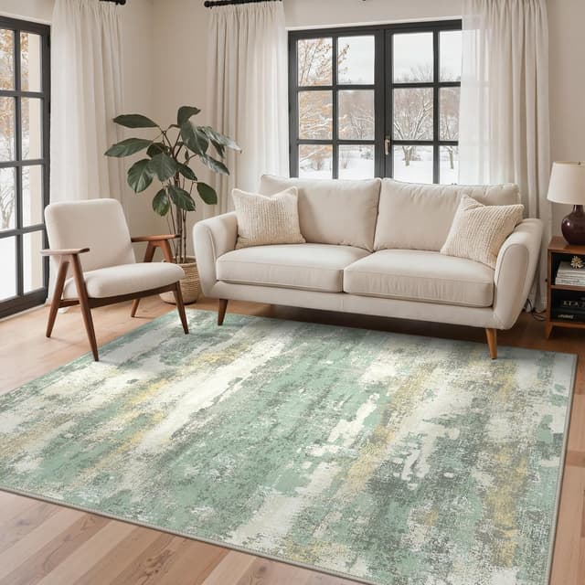 Detalle de BEIMO Tappeto Salotto Pelo Corto Moderno Astratto Verde Salvia 160x230 cm