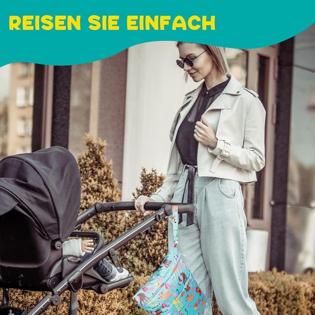 Detalle de Loscarol Wetbag Kindergarten (2 Stück) – Nassbeutel & Windeltasche groß/klein mit Doppelreißverschluss (Zoo)