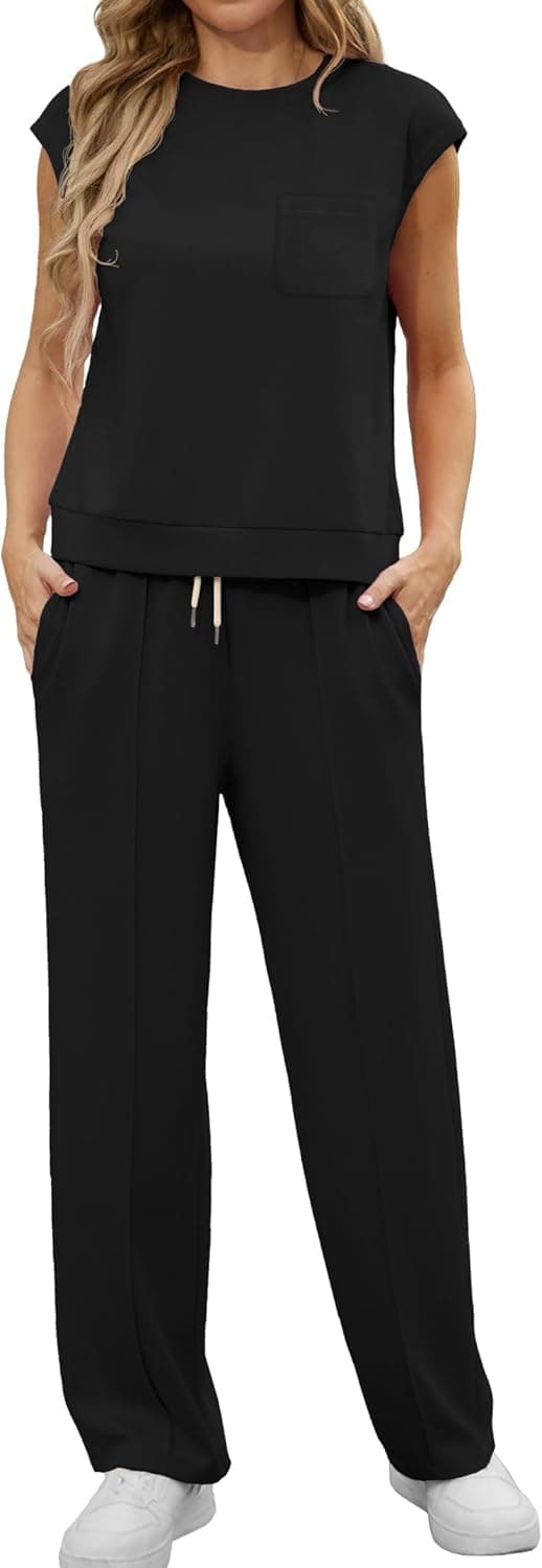 Detalle de GRECERELLE women’s two-piece summer lounge tracksuit set (short sleeve top & jogging bottoms)