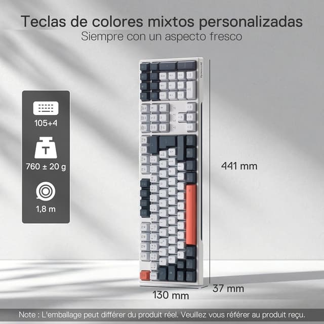 Detalle de Redragon K668 clavier gaming mécanique filaire AZERTY 105+4, RGB et interrupteurs rouges remplaçables à chaud