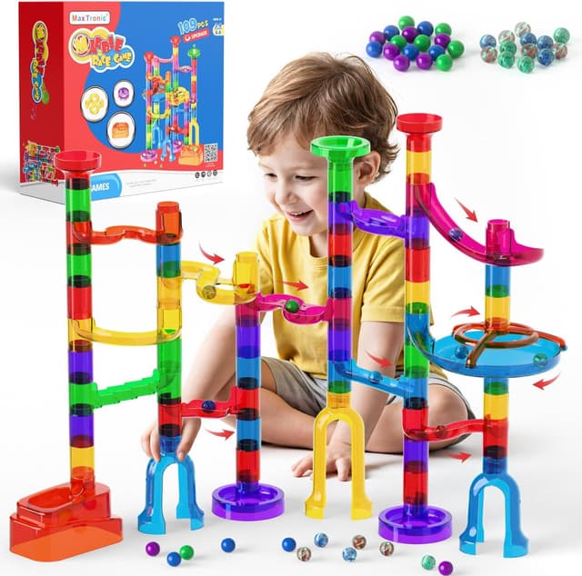 Detalle de Marble Run STEM Educational Toy Set (109pcs) with Transparent Tracks and 60 Marbles