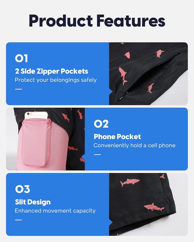 Detalle de MaaMgic 7-inch men’s swim shorts with compression liner, 4-way stretch and zip pockets