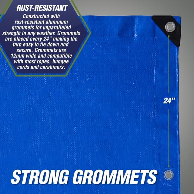 Detalle de RUGGED RHINO Heavy Duty Waterproof Tarp (10x10 ft, 5 Mil, Blue) with Reinforced Grommets & Corners