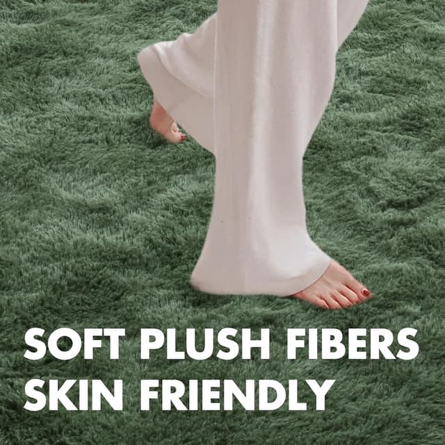 Detalle 2 de 9x12 Ft Extra Large Shag Green Area Rug (Ultra-Soft, Non-Slip) for Living Room, Bedroom, and Kids Spaces