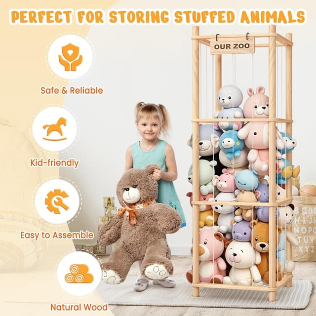 Detalle 2 de Woodure Stuffed Animal Storage & Organizer (Wooden Zoo Toy Holder) for Toddler Rooms