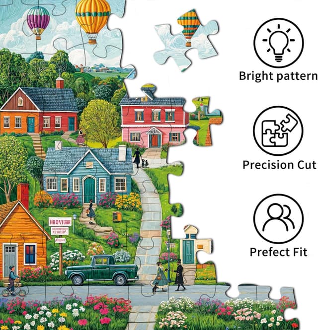 Detalle de Puzzle mit 1000 Teilen „Glückliche Stadt“ – Erwachsenen-Puzzle für Familie und entspannte Rätselabende