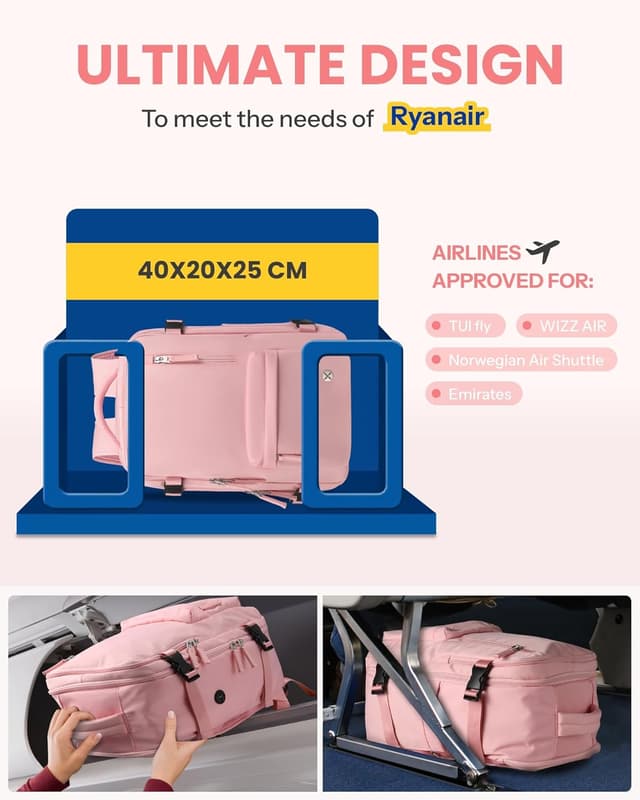 Detalle de Luggex Ryanair Cabin Bags 40x20x25 underseat travel backpack (20L) with laptop sleeve