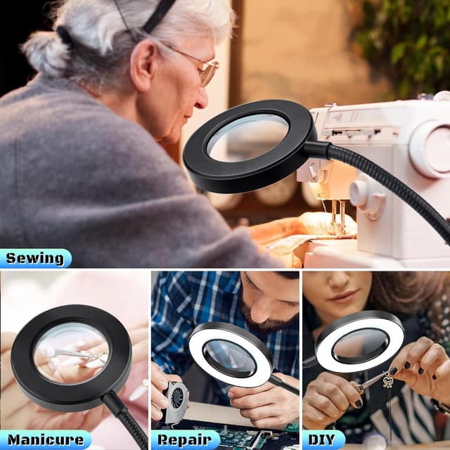 Thumbnail 6 de JUOIFIP 10X Magnifying Glass with Light and Stand (USB) – clamp lamp with 3 light modes