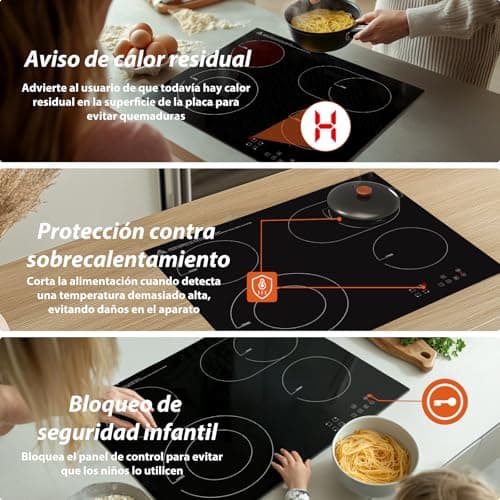 Detalle de TOPWISH Topwish placa vitrocerámica encastrable de 60 cm y 4 fuegos con doble zona y temporizador