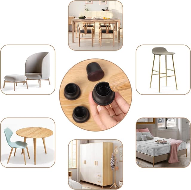 Detalle 2 de 32 PCS Small Black Silicone Chair Leg Floor Protectors with Wrapped Felt (Round, Fit 0.75–1")