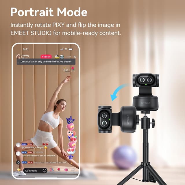Detalle 2 de EMEET PIXY Dual-Camera AI PTZ 4K Webcam for Streaming with AI Tracking and Gesture Control