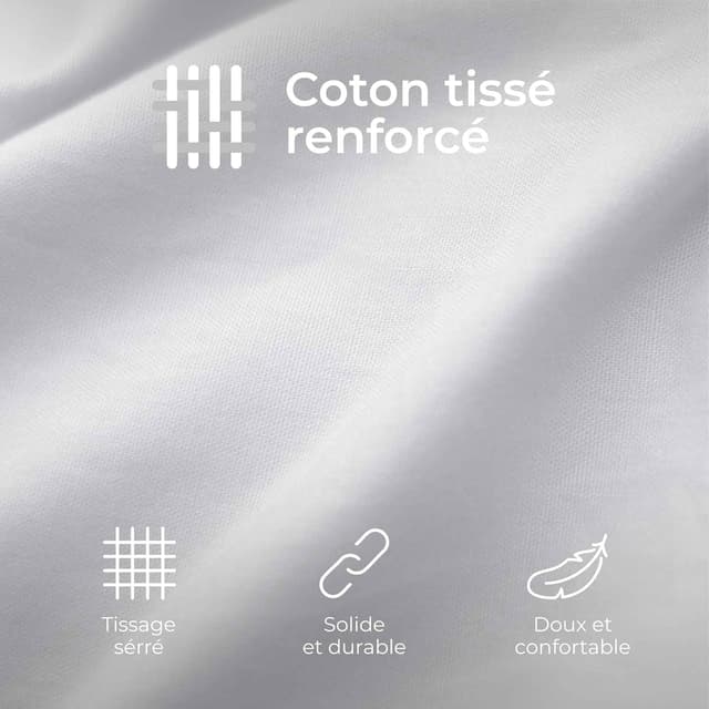 Detalle de Dreamzie Taies d’oreiller 50x70 en coton renforcé (lot de 2) blanc, tissage serré 57 fils/cm², certifié Oeko-Tex