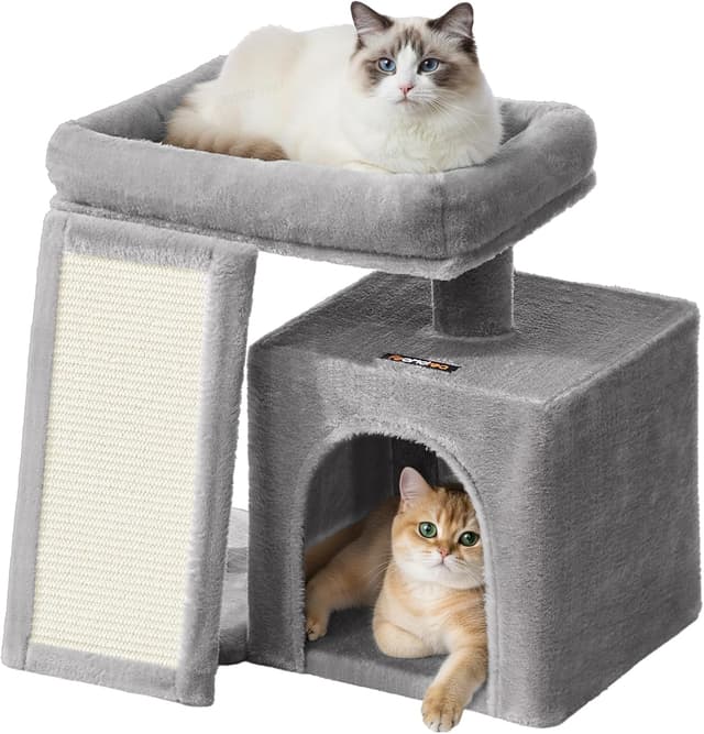 Detalle de Feandrea Small Cat Tree (PCT010GD01) – compact cat tower with scratch ramp, cave condo & top perch