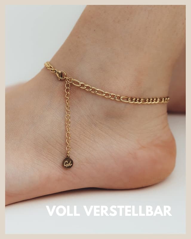 Detalle 2 de GD GOOD.designs Fußkettchen Gold mit Buchstaben – wasserfest, verstellbar (22–27 cm), aus Edelstahl