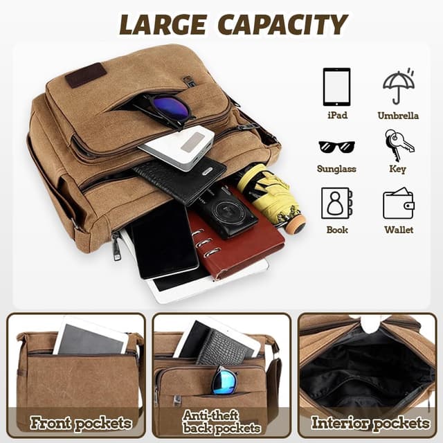 Detalle 2 de Aucuu sac bandoulière toile vintage 24x30x11