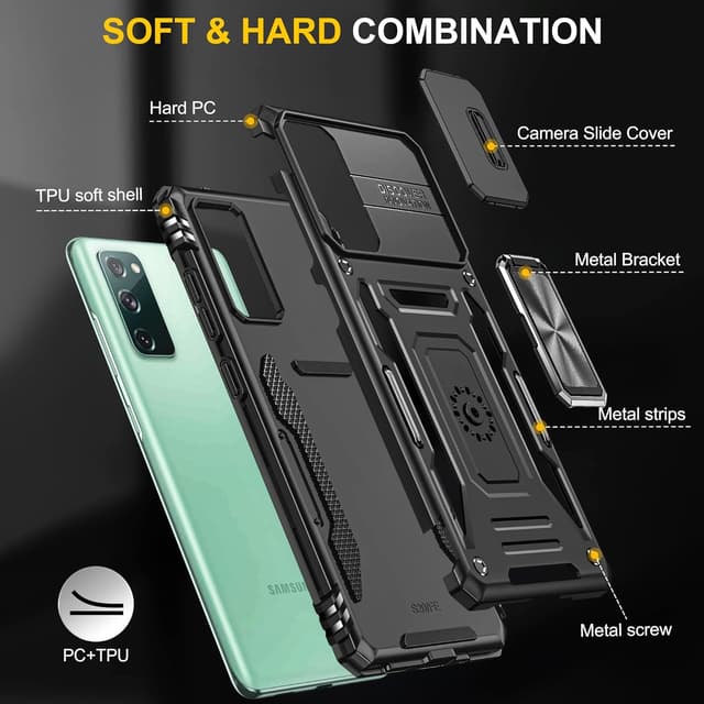 Thumbnail 6 de Hülle für Samsung Galaxy S20 FE: Kameraschieber-Schutz mit Kickstand-Ring (Hybrid TPU/PC) – schwarz