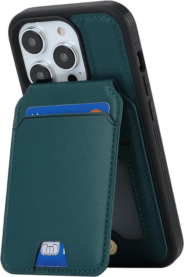 Detalle 2 de Zouzt for iPhone 14 Pro Detachable 2-in-1 Wallet Case with Card Holder (MagSafe) – Green