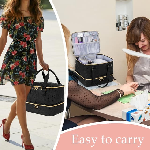 Detalle 2 de Uross Nail Polish Organizer Bag (holds 42 bottles) — Black nail storage case for polish and nail tools