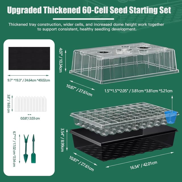 Detalle de ROCKY&CHAO grow light seed tray kit, 60-cell