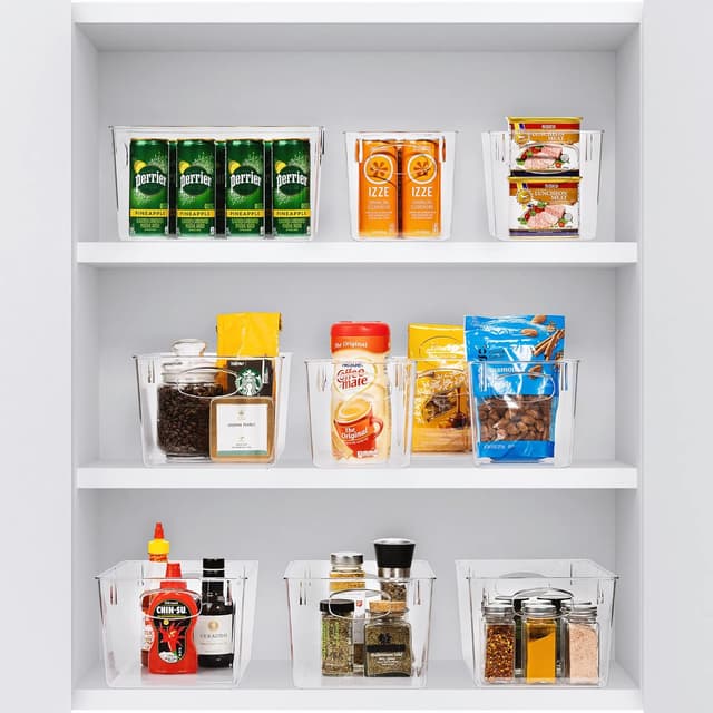 Detalle de Sorbus Large Clear Plastic Storage Bins (8-Pack) with Built-In Handles for Shelves, Closets, Pantry, Fridge & Freezer