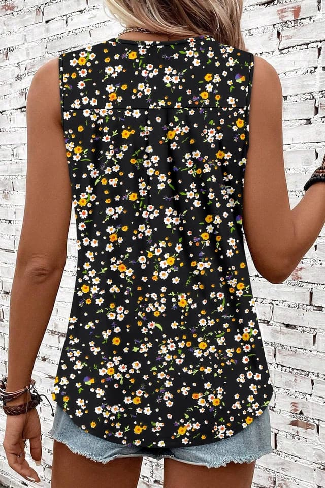 Detalle de KISSMODA womens sleeveless summer crew neck tank tops (loose pleated cami tunic)